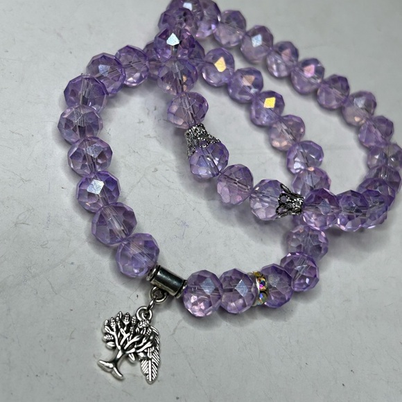 Purple Crystal Angel Tree Charm Bracelet Set - Picture 1 of 3